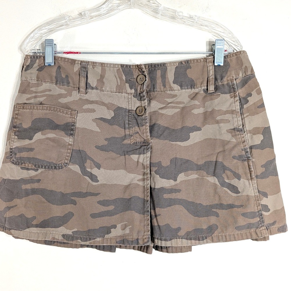 Brown Camo Mini Skirt; Y2K Pleated Sz 8